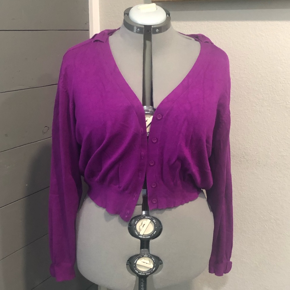 City Chic purple cardigan cropped style bow accents xl